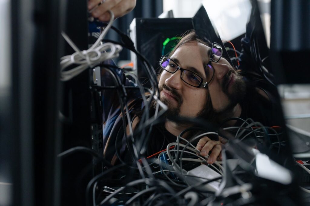 Technician at server cabling