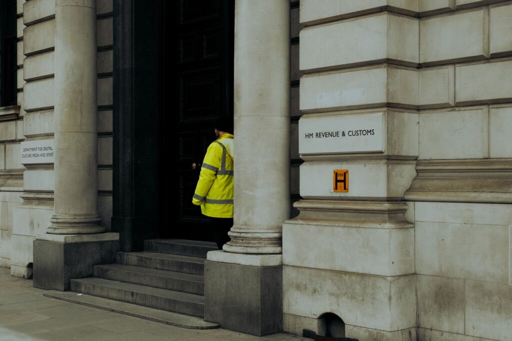 Security officer at a building entrance