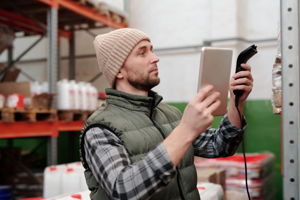 Warehouse worker with a tablet