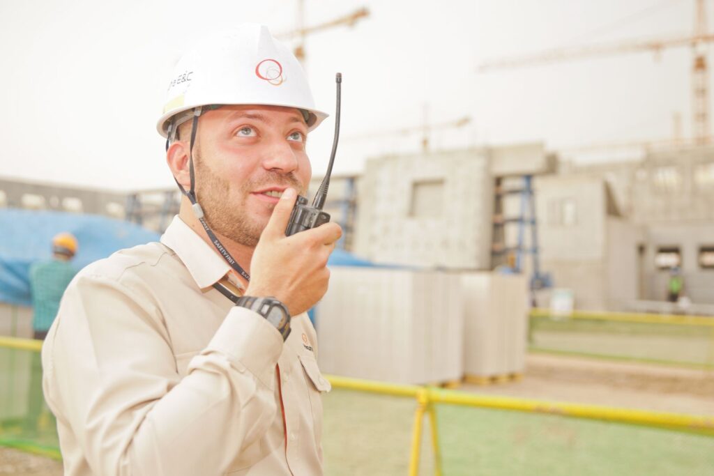 Safety officer with a helmet